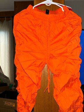 SHEIN Bright Orange Ruched Track Joggers